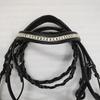 Leather Padded Dressage Bridle with White Colour Stone and Leather Plaited Reins.