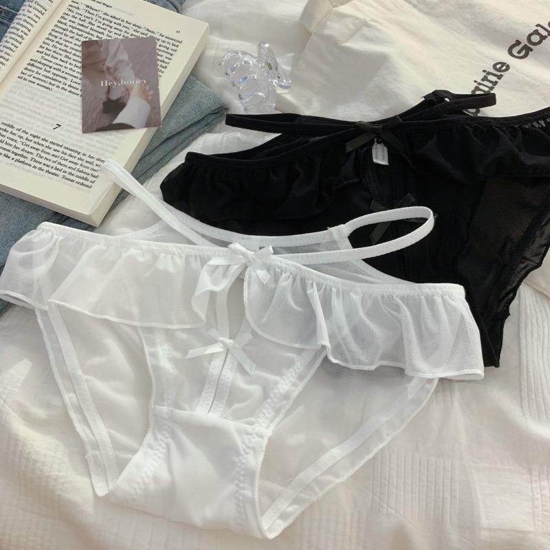 Girl Style Sexy Underwear with Low Waist Briefs Pure Desire Hollowed Out Black Thin Women's Triangle Panties