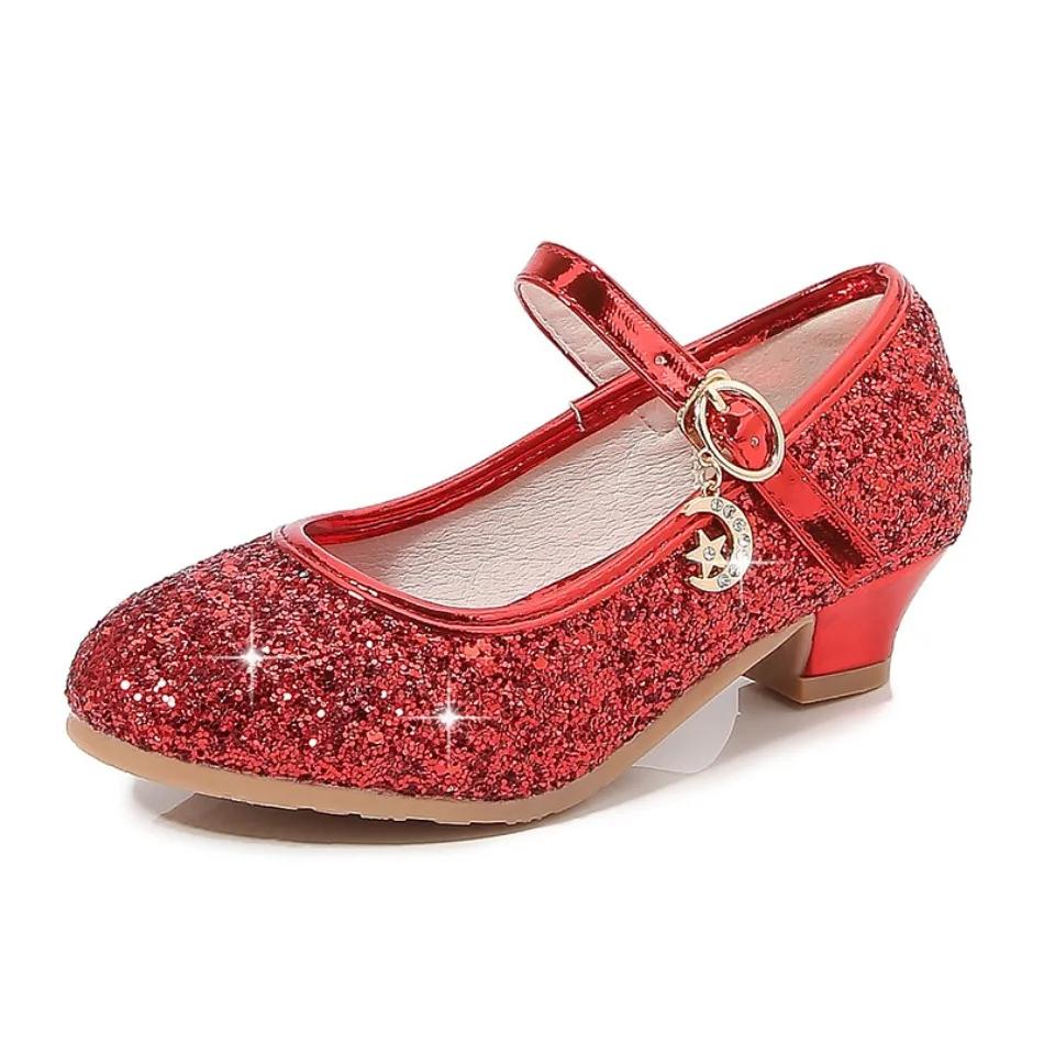Pantofi Fete Copii Toc Înalt Sandale Strălucitoare cu Cristal Cataramă Modă Pantofi Dans Prințesă Copii Pantofi Piele Spectacol Elev