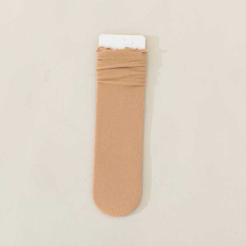 Women's Summer Ruffled Ice Silk Socks – Breathable, Comfortable, Mushroom Edge, Solid Color Slouch Socks