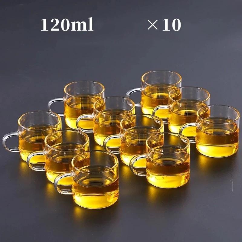 

120ml Colorful Handle Glass Tea Cup with Handle – Heat Resistant High Borosilicate Water Cup Clear- 8 cups