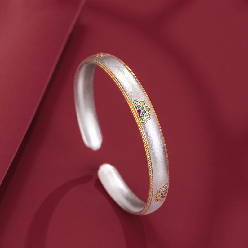 Китайский эмалевый браслет Руи с лотосами – Дизайн «Пять сокровищ» высокого класса