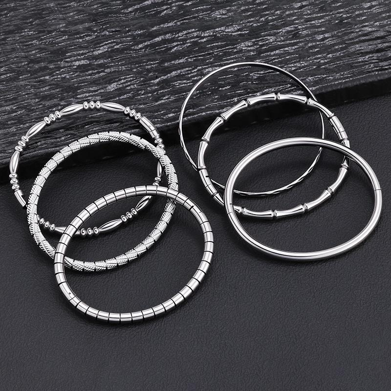 Stainless Steel Bamboo Joint Bangle: European & American Retro Titanium Bracelet