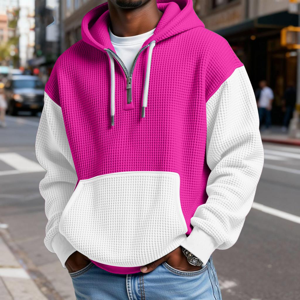 Sudadera con Capucha para Hombre de Moda Trendy con Media Cremallera, Pulóver, Textura Polar Gruesa