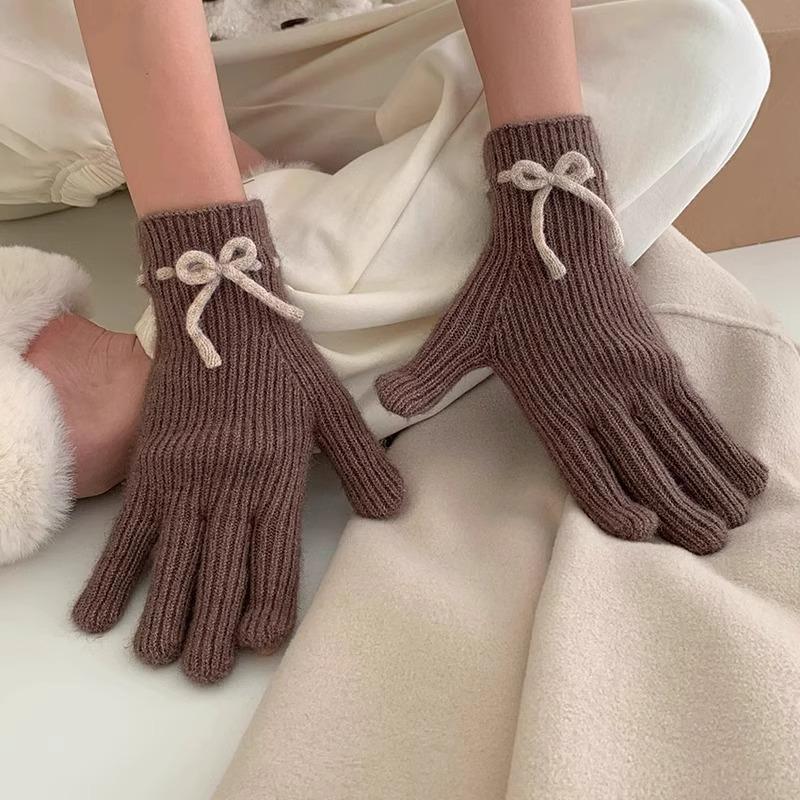 Damen Strick Schleifenhandschuhe Winter Warm Touchscreen Handschuhe Vollfinger Kawaii Japanische Jk Fahrradhandschuhe Y2K Accessoires