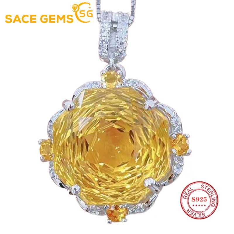 

SACE GEMS 925 Sterling Silver 14MM Natual Citrine Кулон Намиста для Womne Engagement Cocktail Party Fine Jewelry жовтий