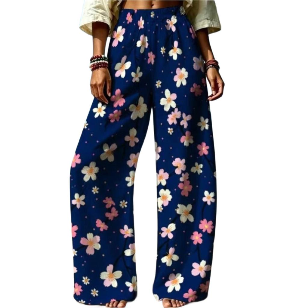 Damen Digitale Print High Waist Weite Hosen mit Punkten und Streifen, Lockerer Casual Fit