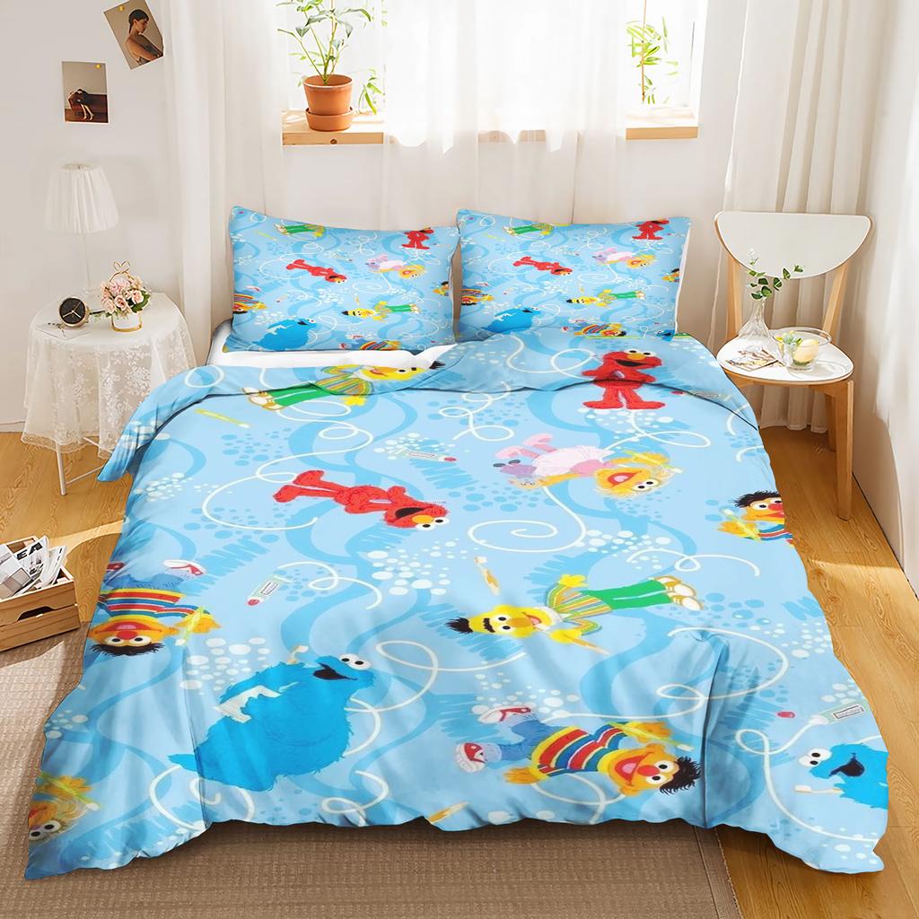 Sesamstraat Dekbedovertrek Set Dekbed Beddengoed 3D Kinderbeddengoed Set 3-Delig 1 Dekbedovertrek King Size