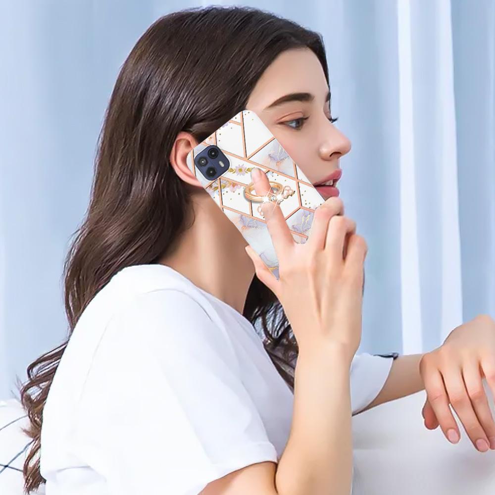 Ringhalterung, goldener Rand, Gitter, Marmorblume, IMD, ultradünne Telefonhülle für Motorola Moto E20, E30, E40, G31, G41, G50, G51, G71, G10, G20, G30, G40, G60 ...