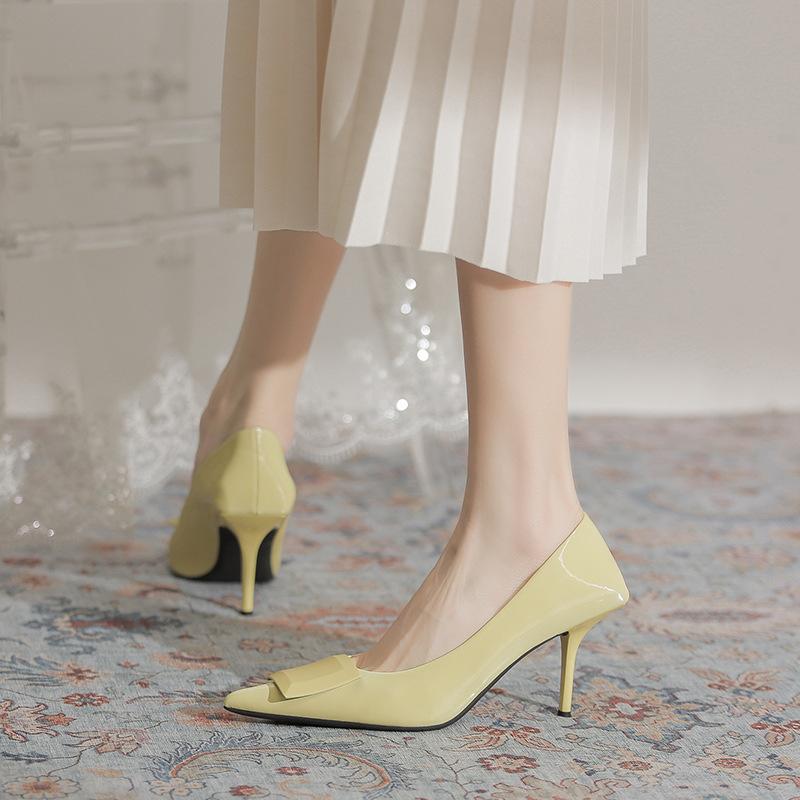 Green High Heels Women's Spring and Summer 2025 New Foreign Trade Women's Shoes Thin Heel Pointed Square Heel Commuter Shoes