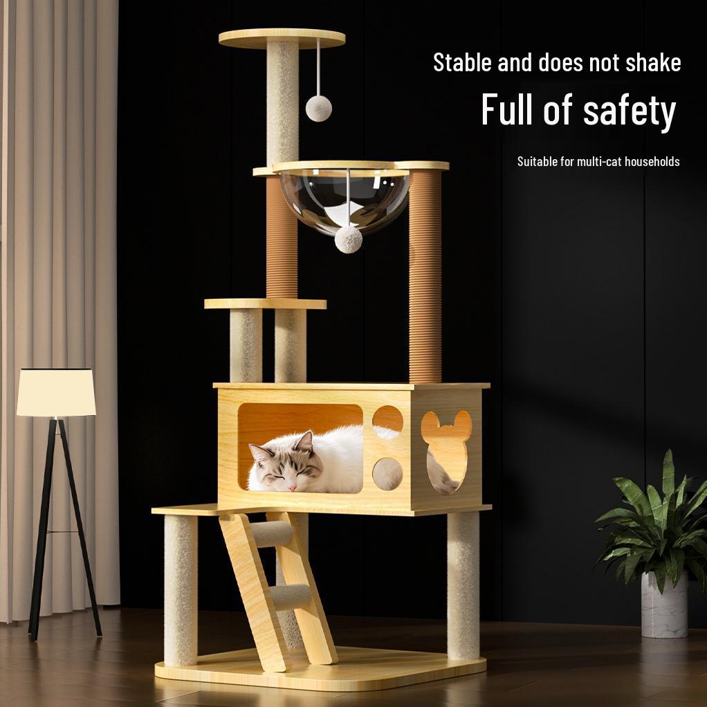 Integrated Cat Tree: Climbing Frame, Bed, Space Capsule, Sisal Toys, and Floor-to-Ceiling Post