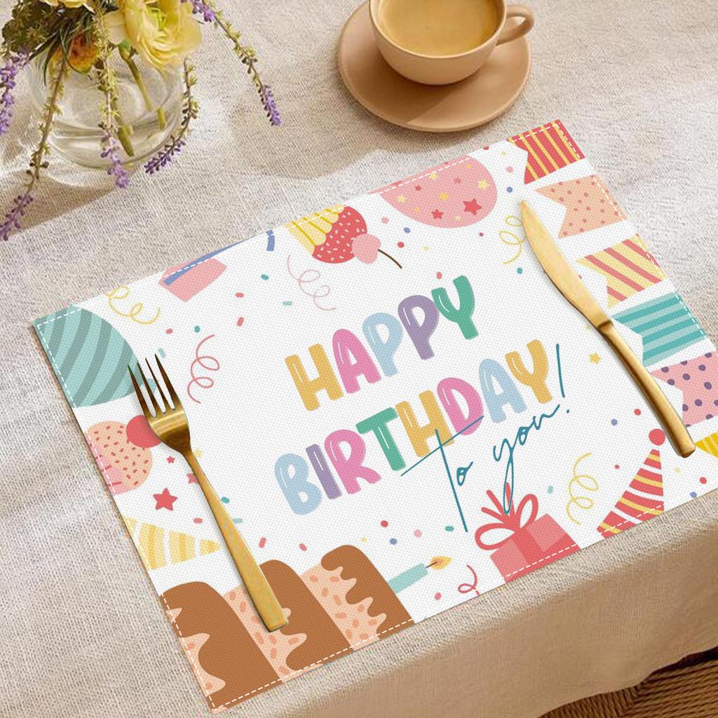 Geburtstagsmotto Leinen-Tischsets Bunter Buchstabendruck Party-Tischdekoration Schreibtisch Anti-Flecken Isolierende Schutzmatte