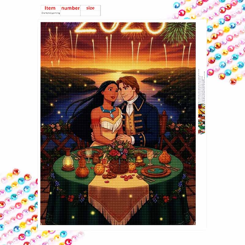 Disney Diamond Painting 5D DIY Pocahontas Romantic Dinner Diamond Painting Art Diamond Painting Kit Adult/Beginner Gift Idea Home Decor