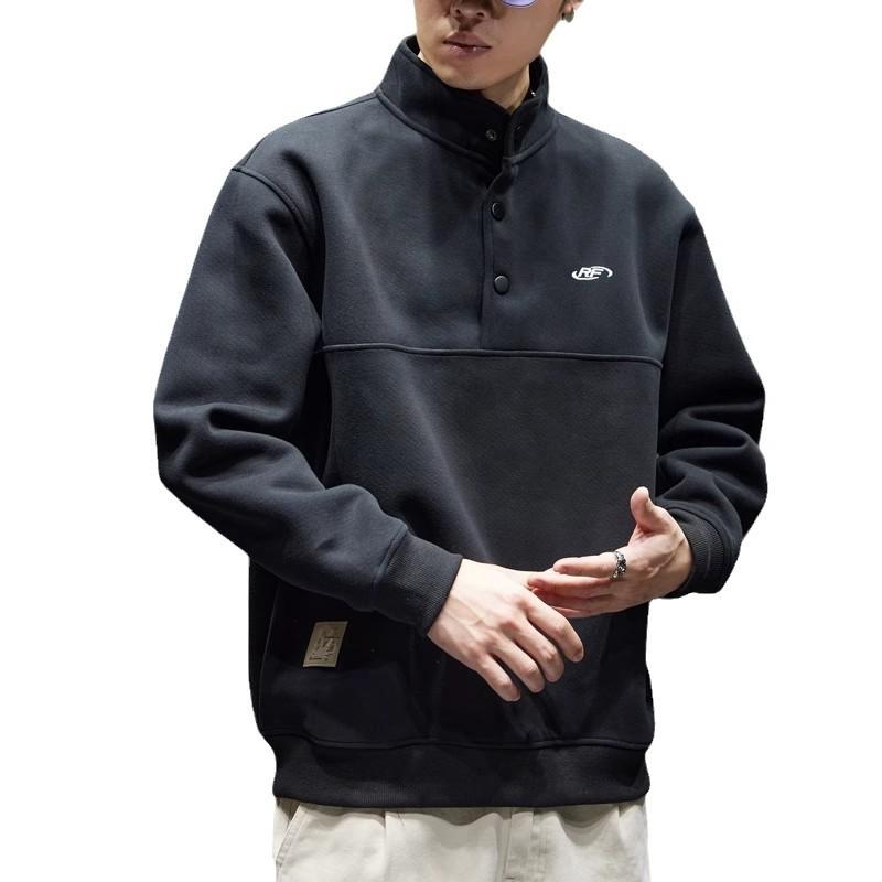 Vintage Heavyweight Stand Collar Sweatshirt For Men, New Loose Embroidered Sportswear For Autumn And Winter, Thickened Jacket