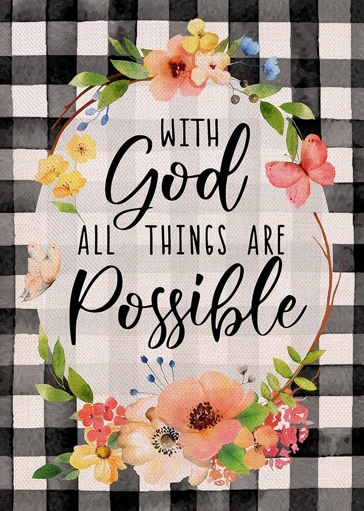 Furiaz With God All Things are Possible Easter Religious Small Decorative Garden ag, Spring Inspirational Faith Yard Buffa EEZ