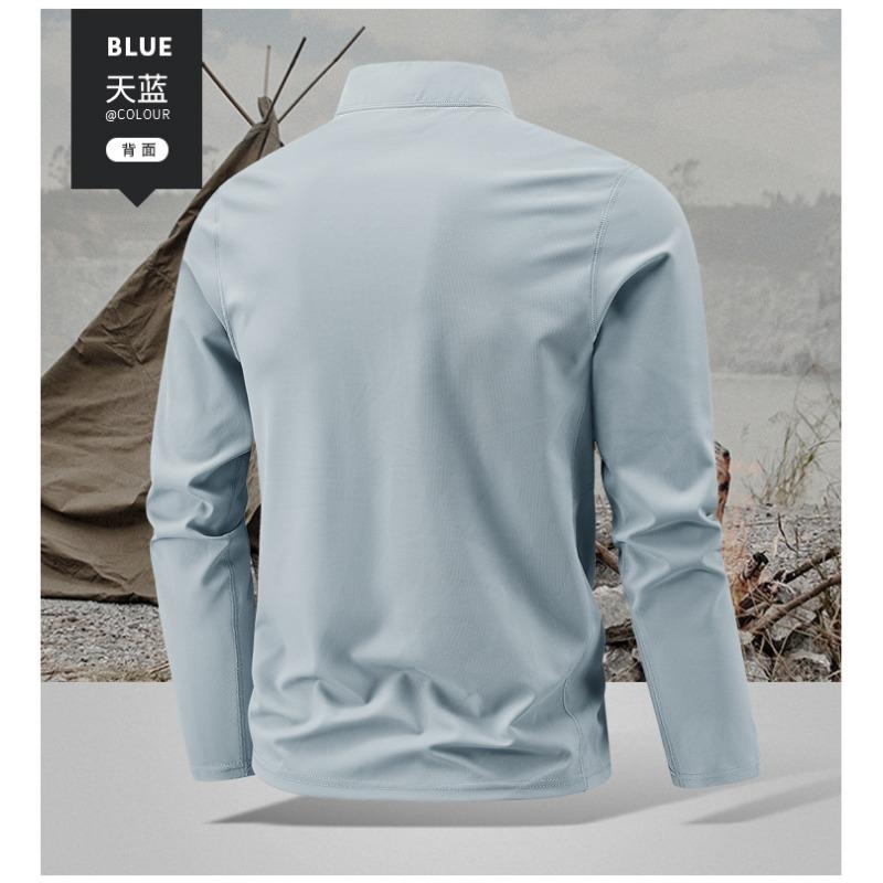 Polo da uomo a maniche lunghe con mezza zip, ad asciugatura rapida, in seta ghiacciata, per fitness e corsa