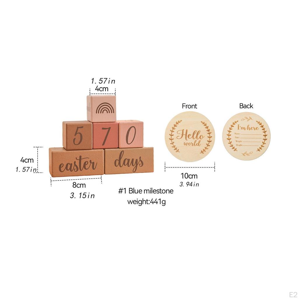Milestone Blocks Set Age Commemorative Mom Gift Boys or Girls, Shower, Wooden Discs Photo