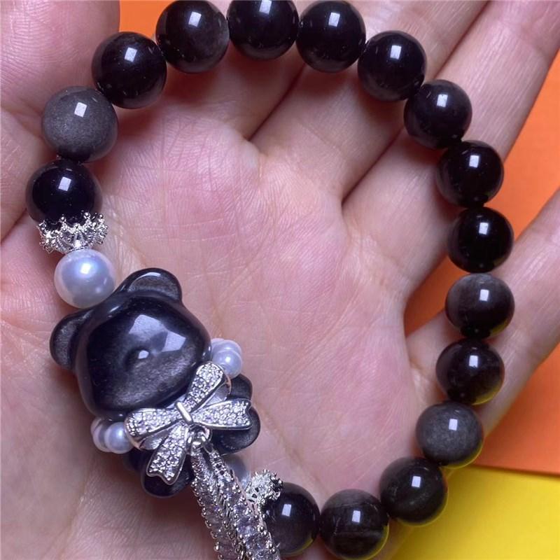 Natural Silver Yaoshi Bear Bracelet, Fashionable Atmospheric Bracelet, Bow Full Of Diamonds Silver Yaoshi Bear.
