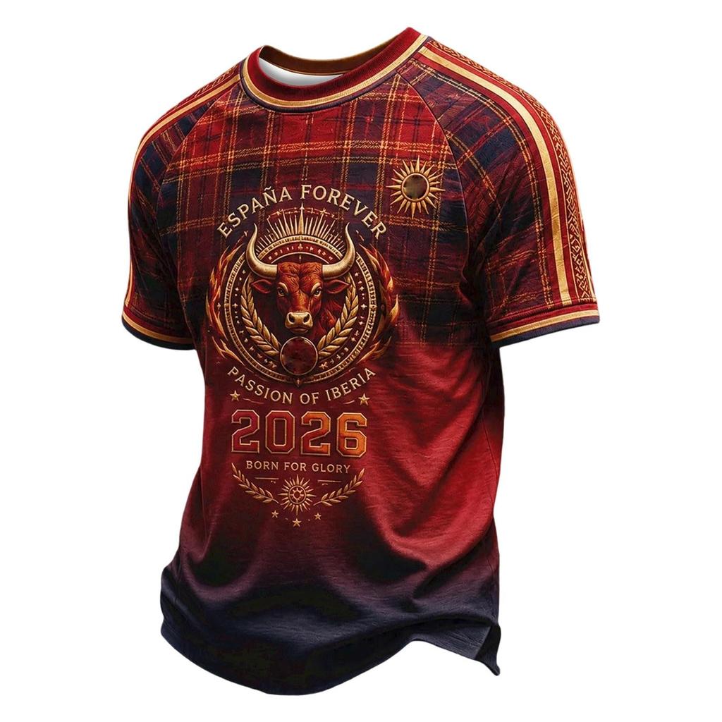 Men's Classic Crew Neck Football T-Shirt Spain Inspired Graphic Print Casual Fit Short Sleeve Top for Sports and Everyday Wear
