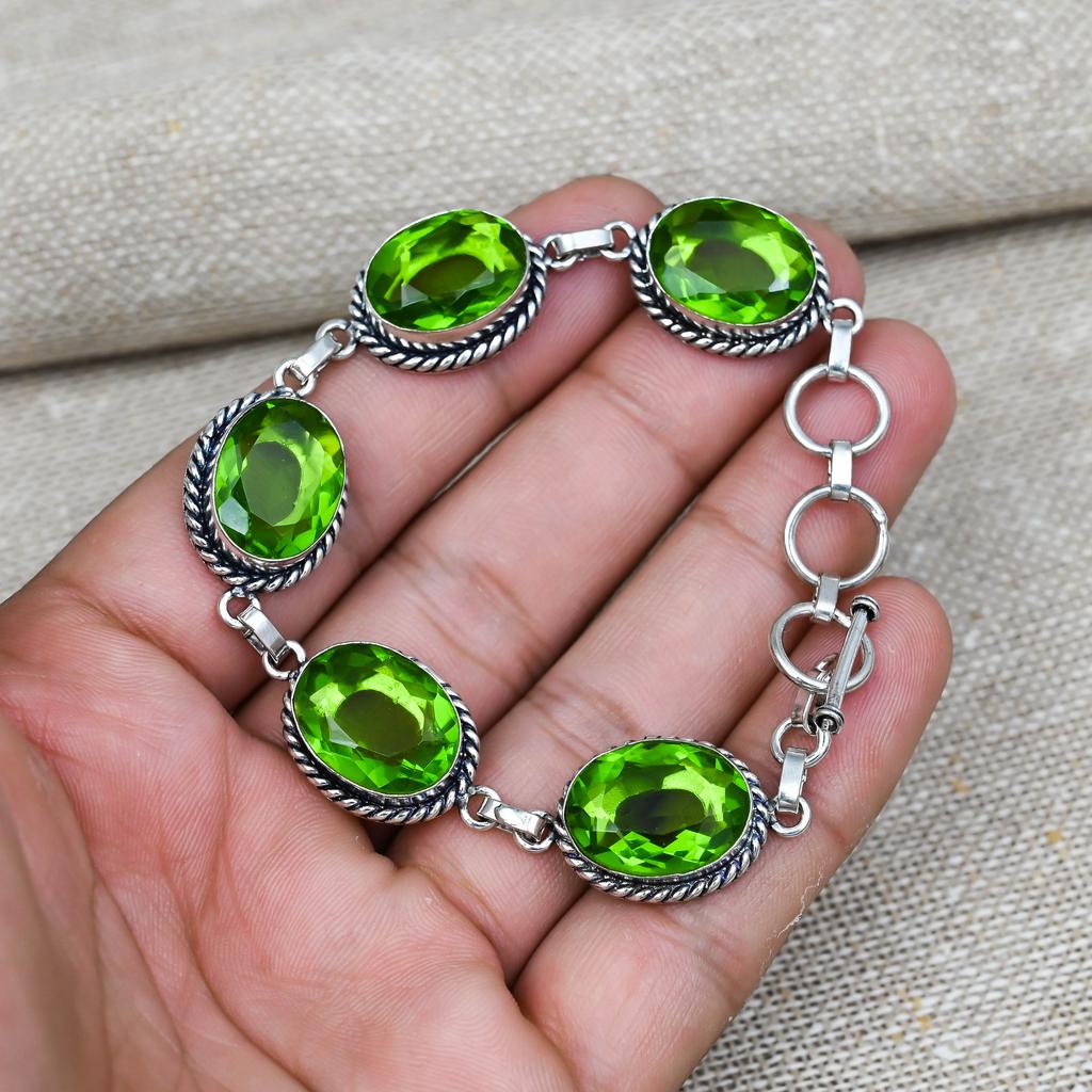 Peridot Gemstone 925 Solid Sterling Silver Pendent For Wedding Gift Beautiful Bracelet