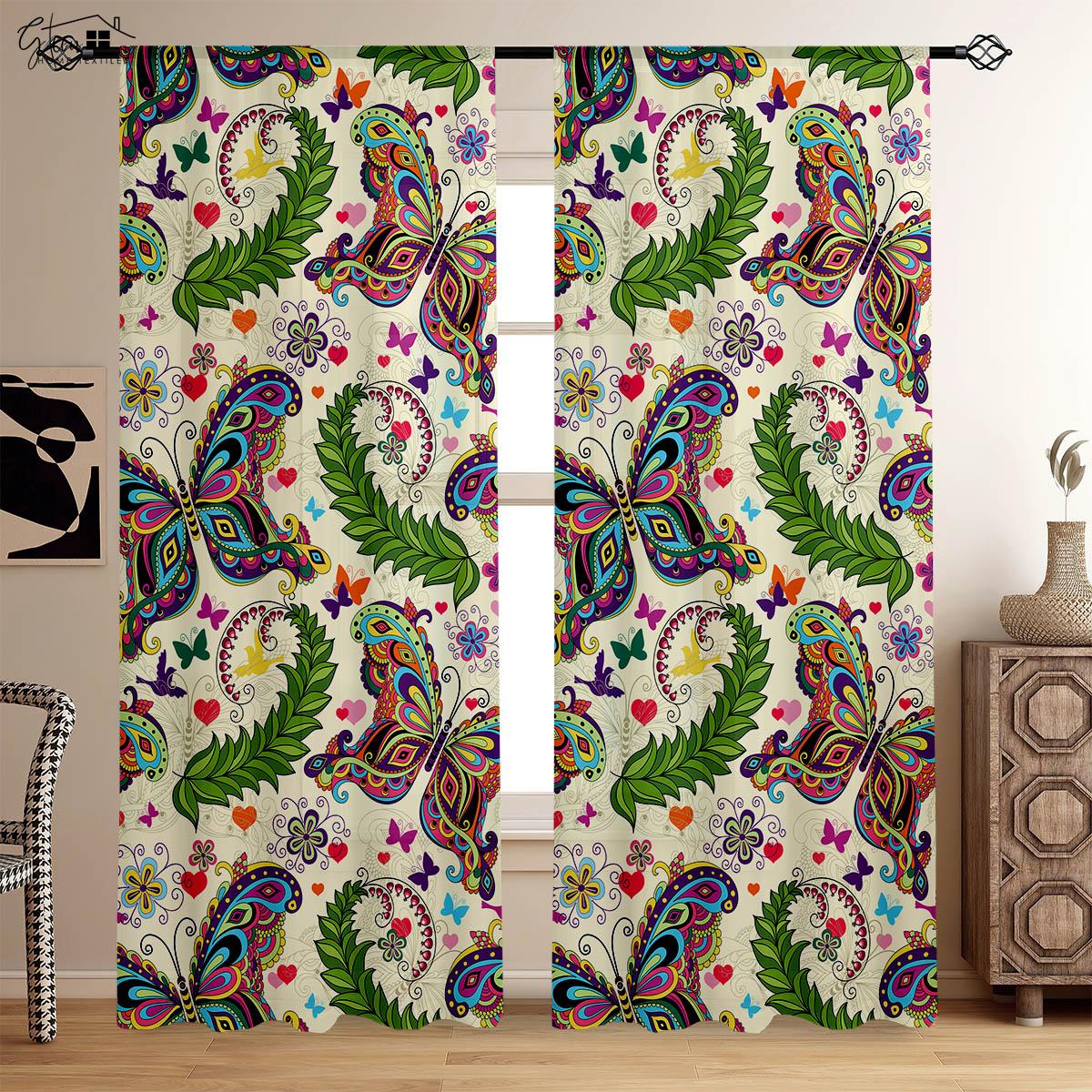 

Шторы с 3D-печатью «Бабочка, цветок любви» в пасторальном стиле для спальни, гостиной, кабинета, декоративные шторы из полиэфирного волокна W50xH130(CM)x2PCS&Rod pocket