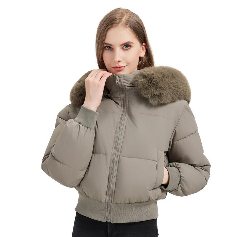 Giacca imbottita in cotone peluche americana da donna, nuova, invernale, con cappuccio e colletto in pelliccia