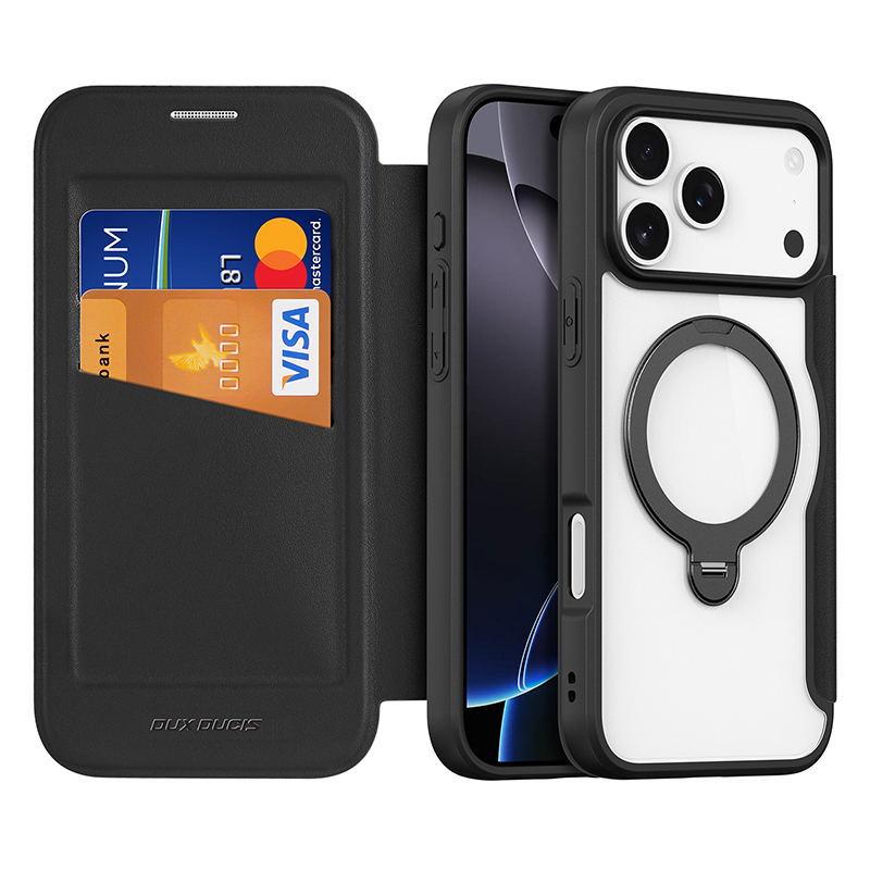Dux Ducis for Iphone 18 17 Air 16 Pro Max Plus 17e Case Magsafe Wireless Charging Rotating Metal Magnetic Stand Pu Leather Cover