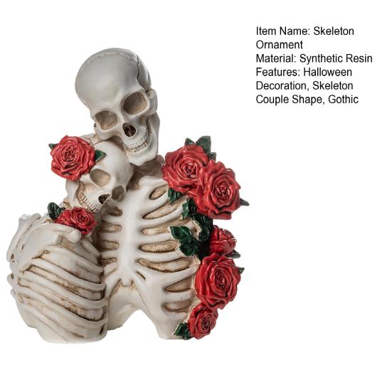 Figurka Szkieletów Para na Halloween z Żywicy, Vintage Gotycka Statua Pary Czaszek, Dekoracja Domu na Święto Halloween na Półkę Stół Kominek