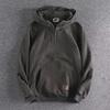 Men's Retro Heavy Cotton Half-Zip Hooded Sweatshirt with Stand Collar and Pocket