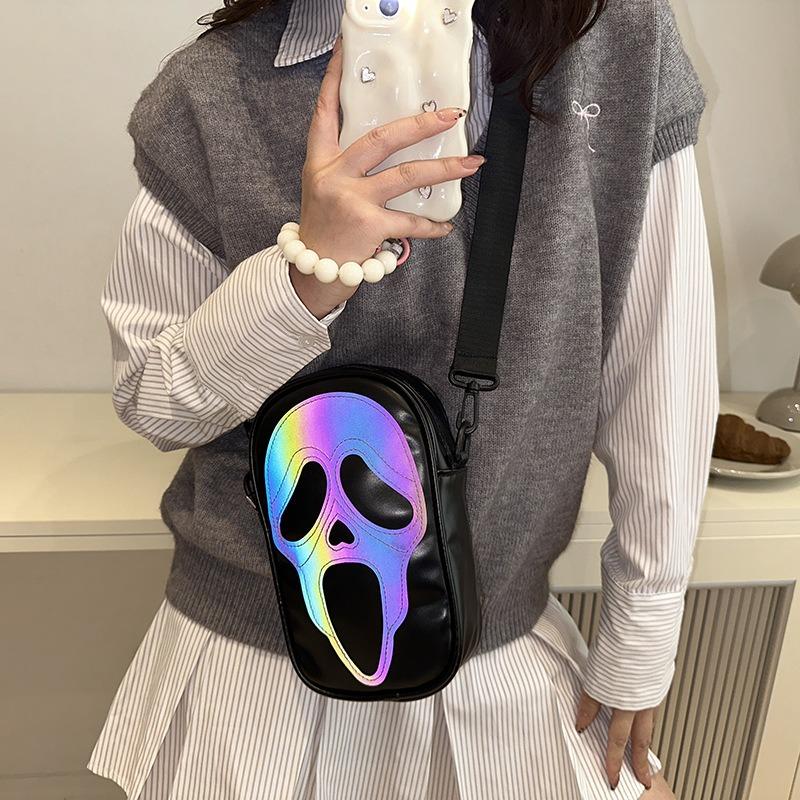 Simple Messenger Bag Niche Trend Funny Ghost Skull Messenger Shoulder Bag Personalized Soft Phone Small Satchel