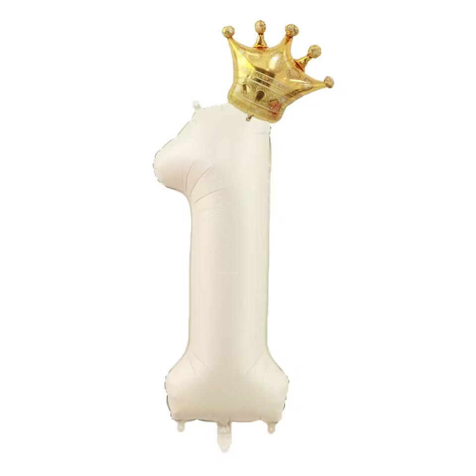40 Cream Number Balloon with Crown - Kids Birthday Decoration & Photo Prop