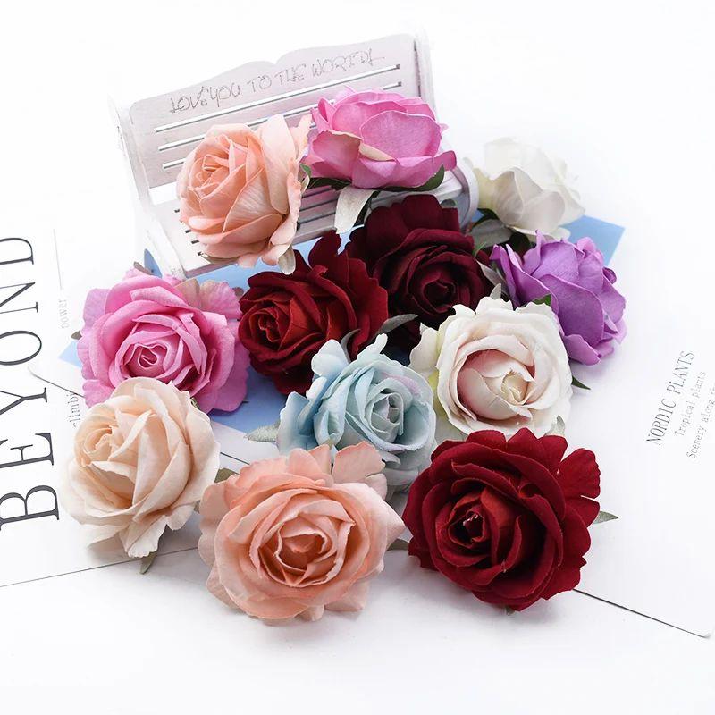 

Artificial Flowers Flannel Roses for Home Decor Festival Wedding Diy Candy Box Scrapbooking Wreath Bridal Bouquets Accessories 5pcs