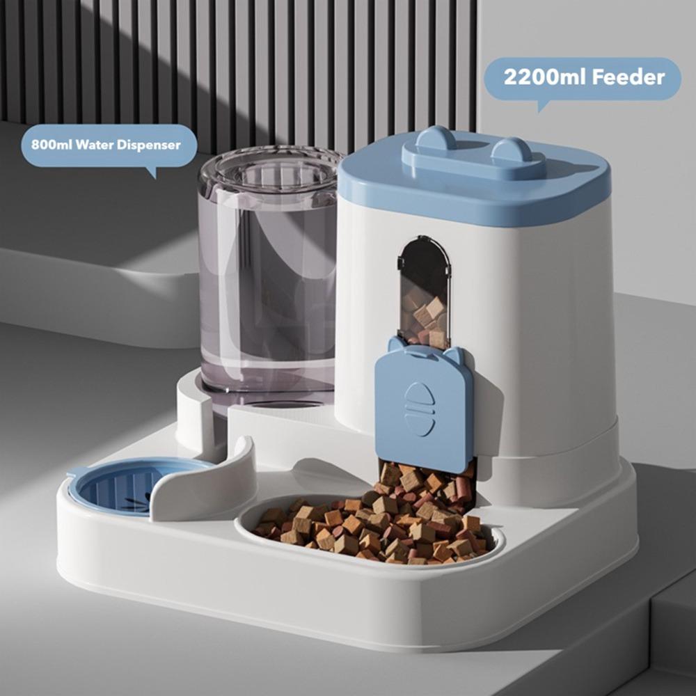 New 2 in 1 Cat Food Dispenser Fully Automatic Washable Cat Food Bowl Water and Food Integrated Water Dispenser синий