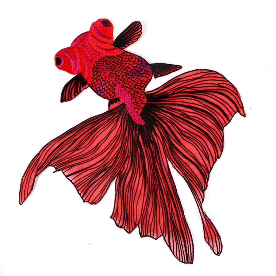 1Pcs Red Goldfish Lace Neckline Patch Applique Fabric DIY Collar Wedding Sewing Decoration
