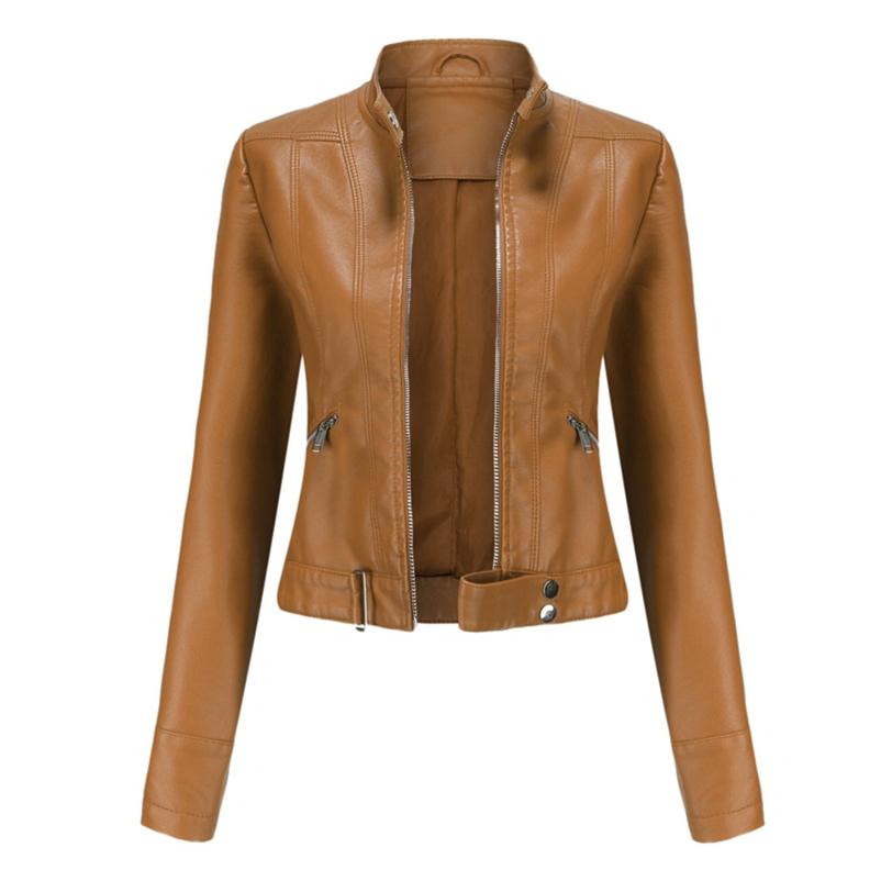 2026 Leather Jacket Women's Short Small Jacket Spring and Autumn Stand Collar Ladies Leather Jacket Women's Thin Leather Jacket