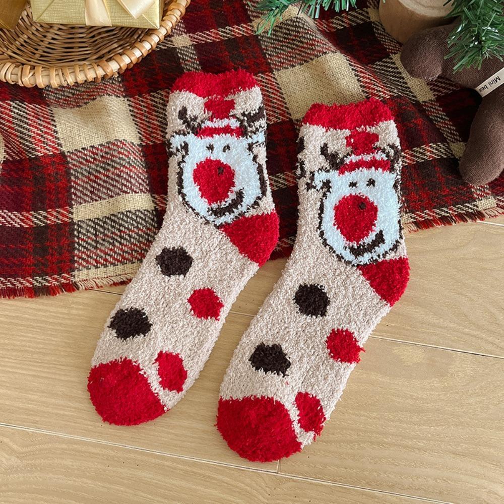 Cartoon Christmas Socks Santa Claus Women Hosiery Cute Floor Sleep Socks  Ladies