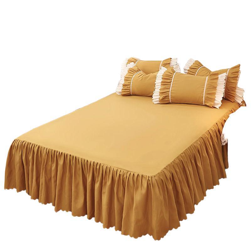 Korean Style Princess Bed Skirt - Non-Slip, Solid Color Cover
