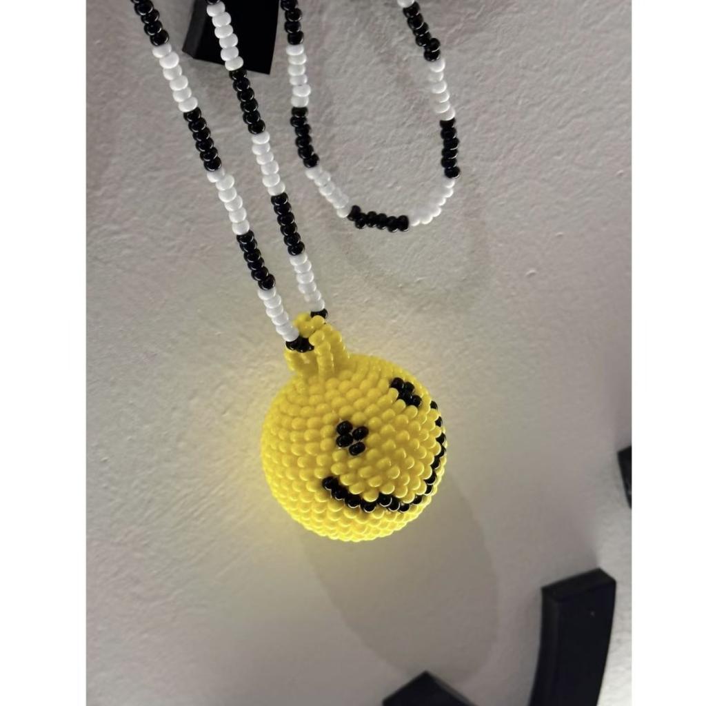 Handwoven yellow smiley face wooden bead necklace niche simple fashion collarbone chain temperament versatile personality jewelry women