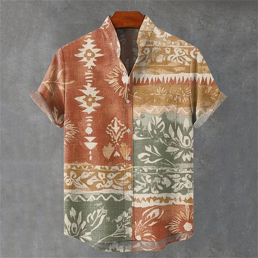 Men's Shirt 3D Retro Geometric Pattern Comfortable and Fashionable Short-sleeved Shirt Large Size Fast Delivery