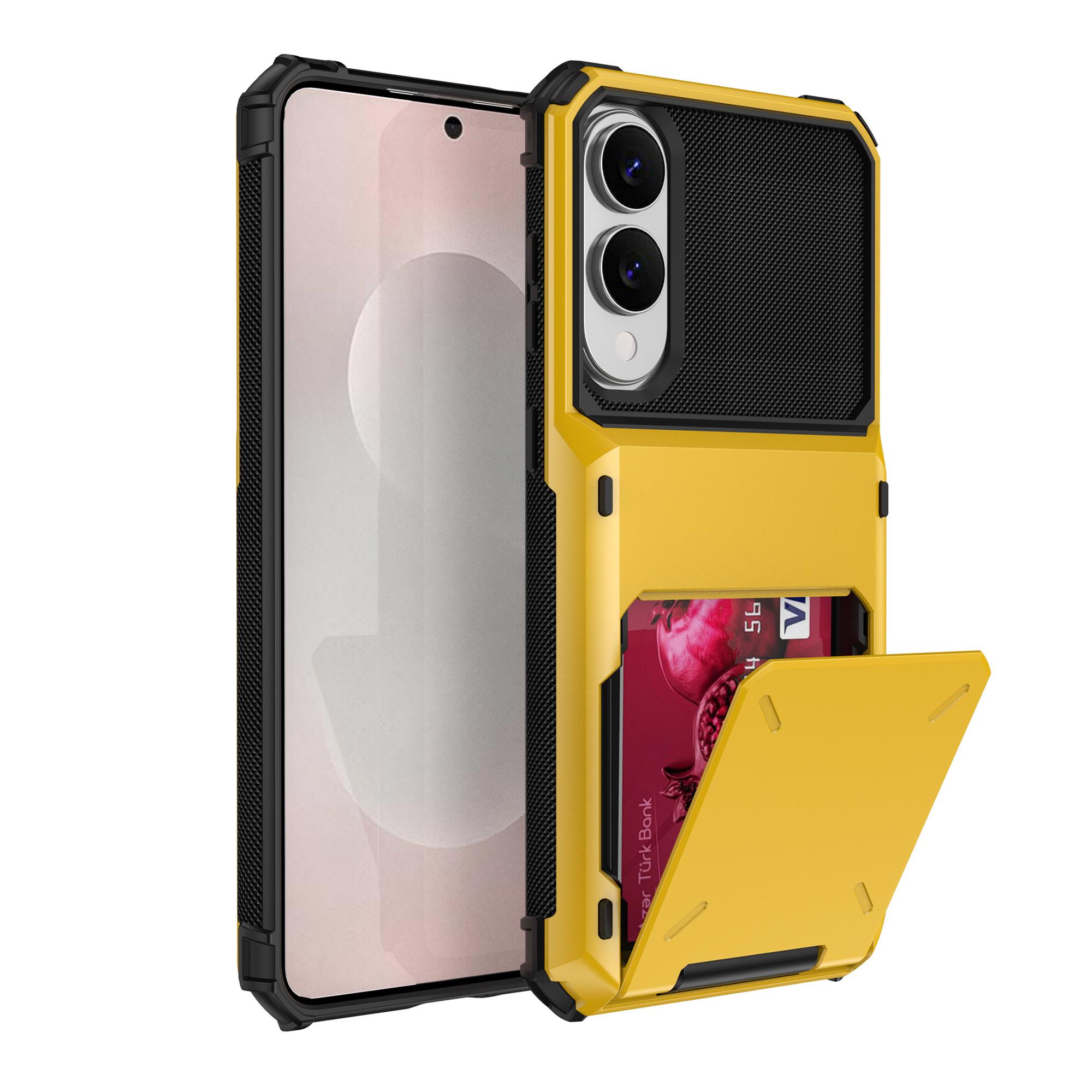 

For Samsung Galaxy S25 Edge Case PC+TPU Dual Layer Back Phone Cover with Card Holder Yellow