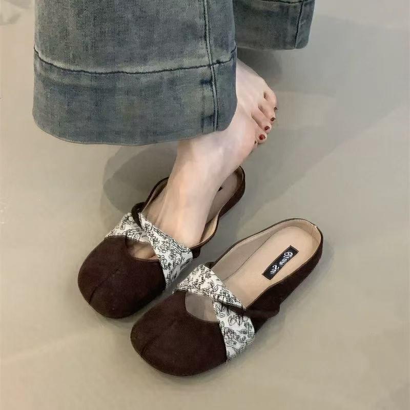 2025 Spring and Summer Casual Muller Cool Slippers French Mesh Head Half Slippers Women's Red Envelopes New Outer Wear Lazy One Pedal