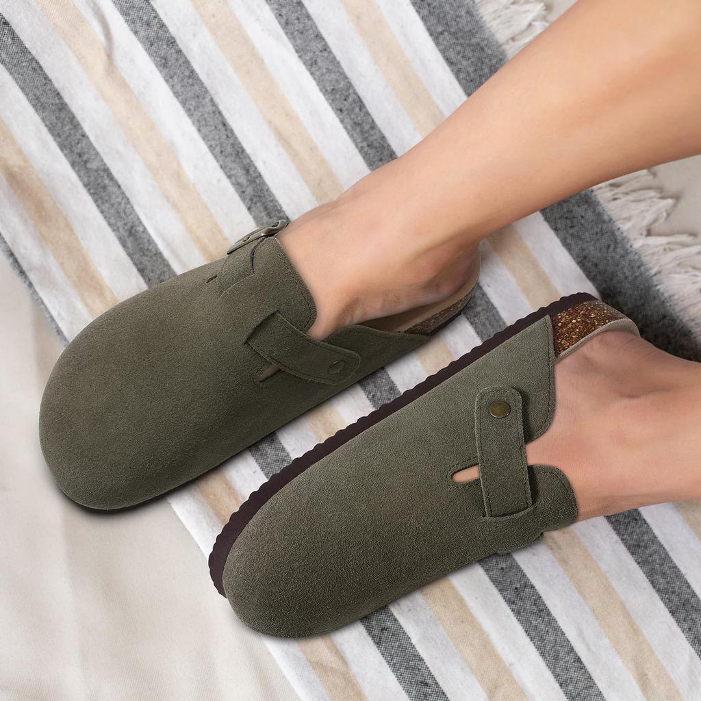 Fashion Kidmi Trendy Clogs For Women Slippers Suede Mules Men Cork Footbed Home Sandals with Arch Support Fashion Leather Potato Shoes