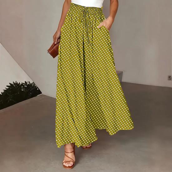 Frühling/Sommer Bohème Weite Hosen mit elastischem Bund und Polka-Dot-Print Lange Rockhosen für Damen
