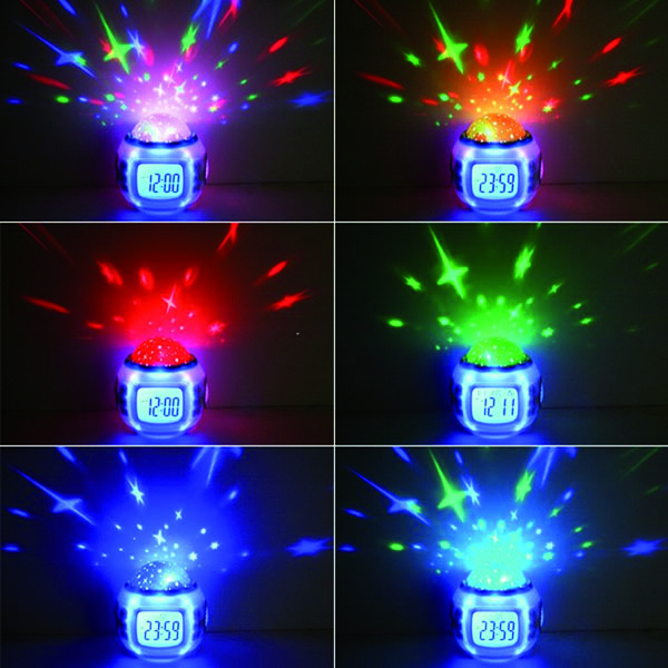 Night Sky Alarm Clock With Star Projector - Colorful Projection, Melodies, Sea Sound