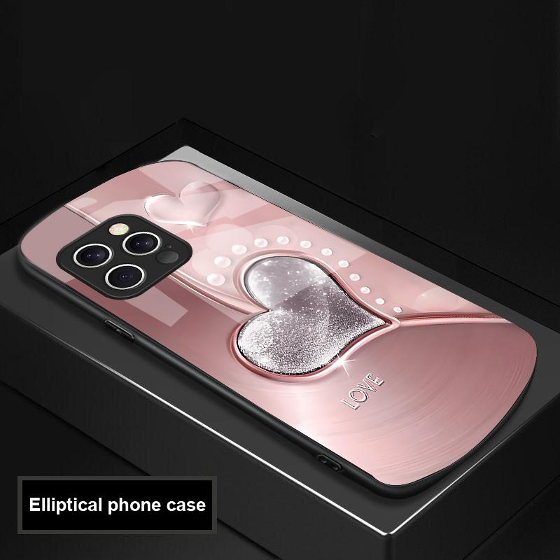 Gradient Love Silver For IPhone 16 Pro Max 15 Pro 14 13 12 Mini 11 XS Max XR 7 8 Plu SE 2022 Elliptical Glass Phone Case