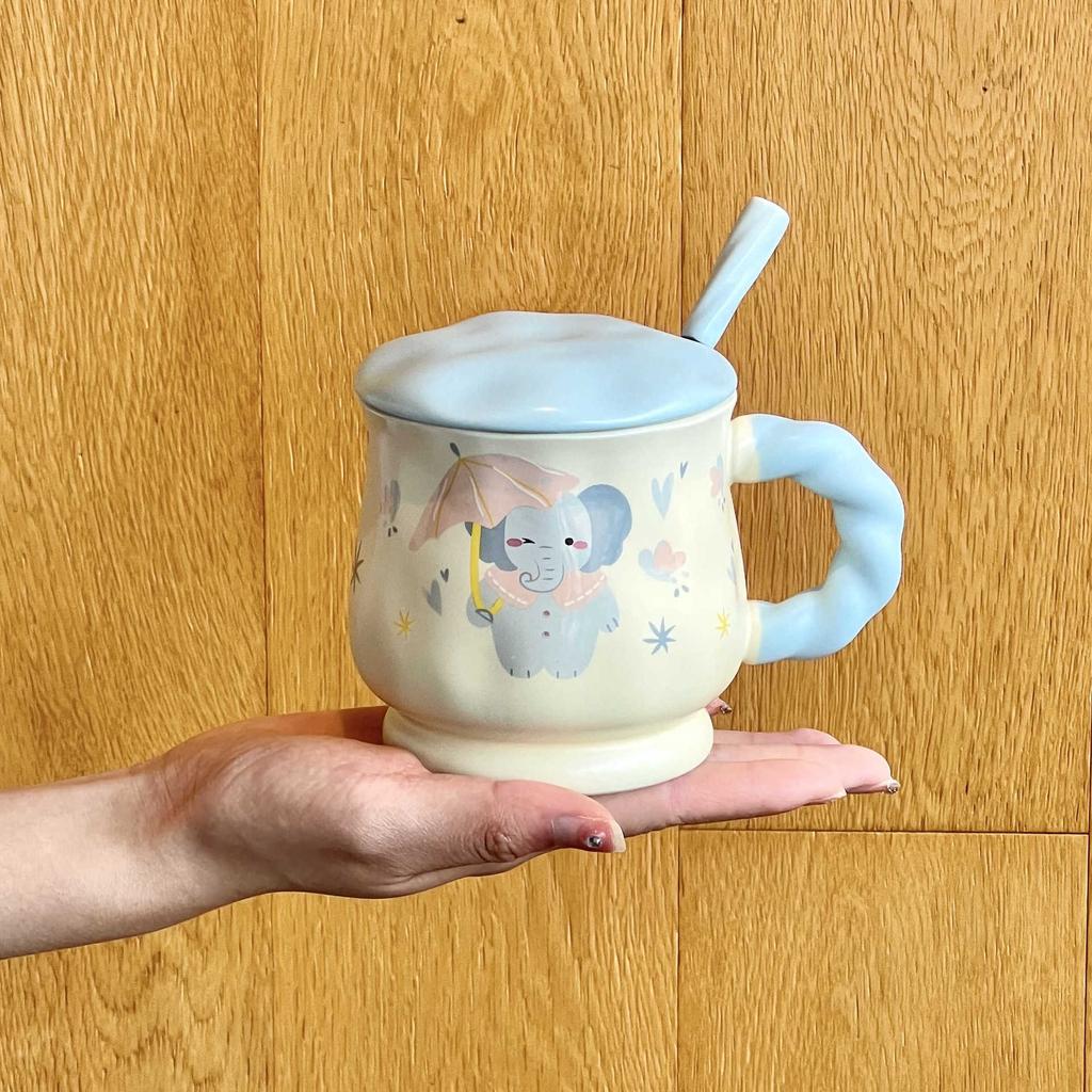 Cute Ceramic Mug Couple Cartoon Drinking Water Cup with Lid Spoon Office Coffee Cup Birthday Gift