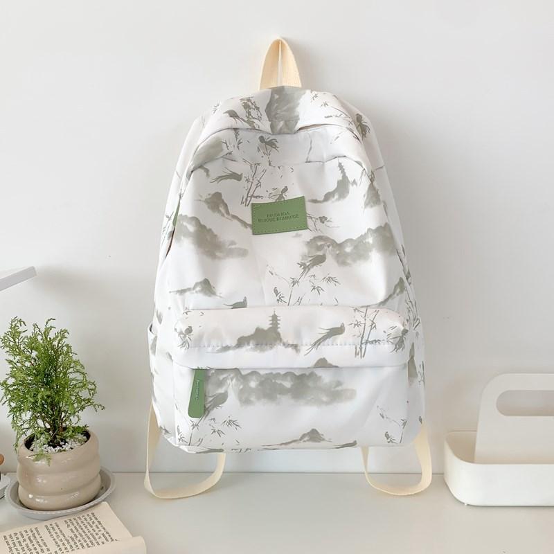 Chinese Style Ink Printing Schoolbag Female College Student Travel Backpack Light Casual Junior High School Student Backpack