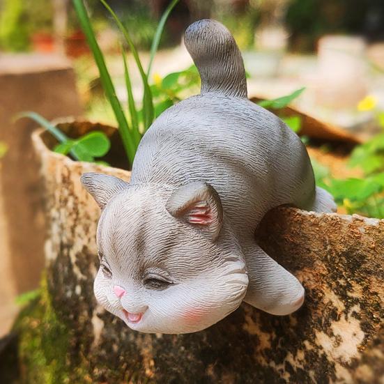 Animal Decorative Statue Mini Cat Dog Resin Ornament Compact Design Flower Pots