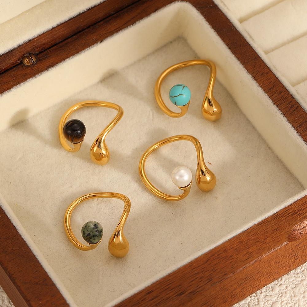 Anello da dito aperto geometrico di lusso leggero con pietra occhio di tigre e acciaio inossidabile per gioielli di moda da donna