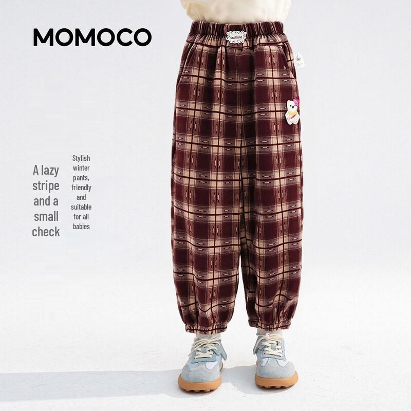 MOMOCO Kids Winter Fleece-Lined Girls Plaid Casual Pants 140